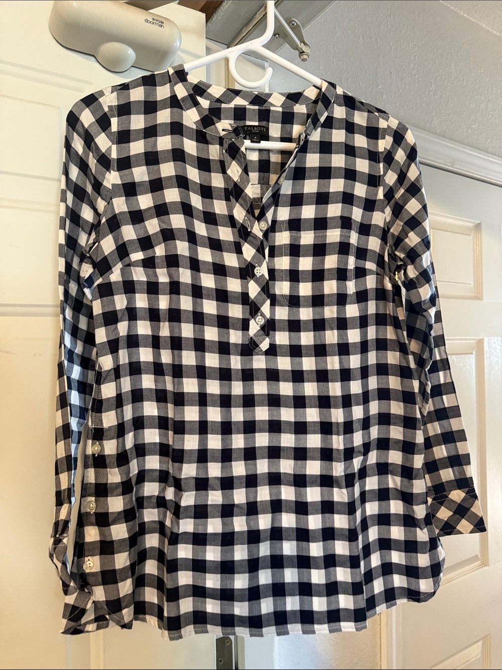 Talbots Black and White Gingham Button-Front Tunic